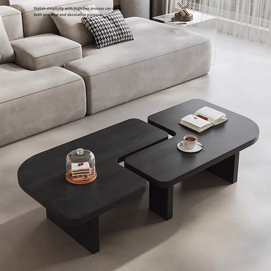 Wood Coffee Table, Mid Century Modern Square Living Room Table, Free Adjustable Shape, 2 Pieces