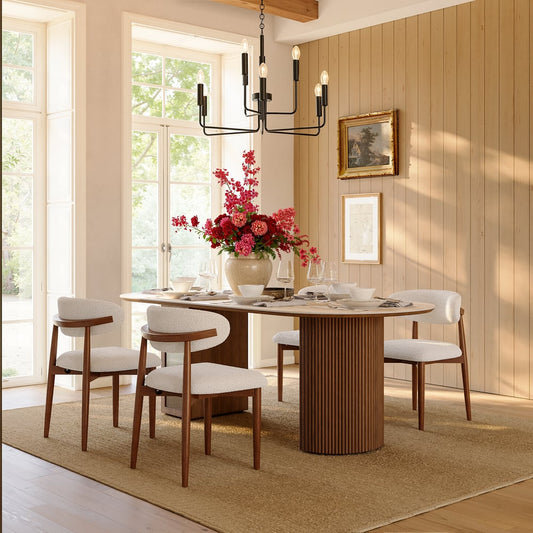 Oval Dining Table with Fluted Base & Storage