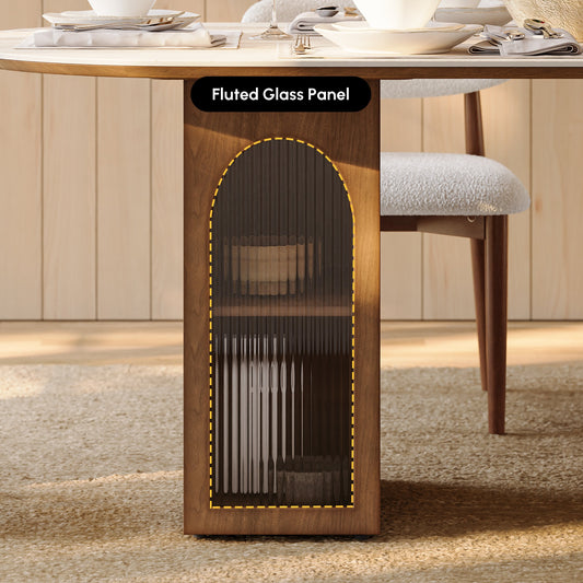 Oval Dining Table with Fluted Base & Storage