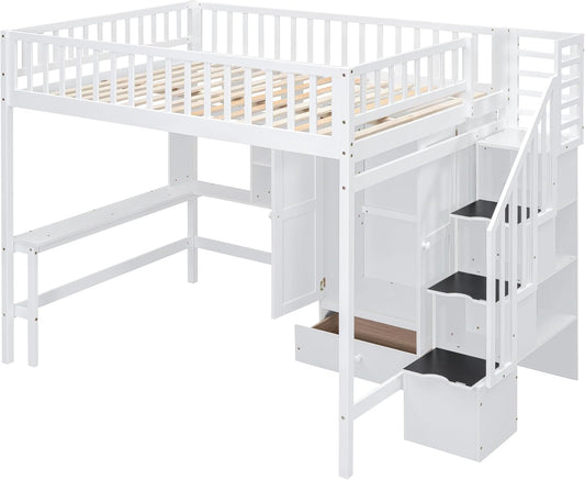 Loft Bed with Desk and 8 Storage Drawers